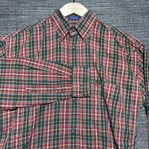 Facconable Shirt Men's S Green Red Plaid Long Sleeve Button Up France USA